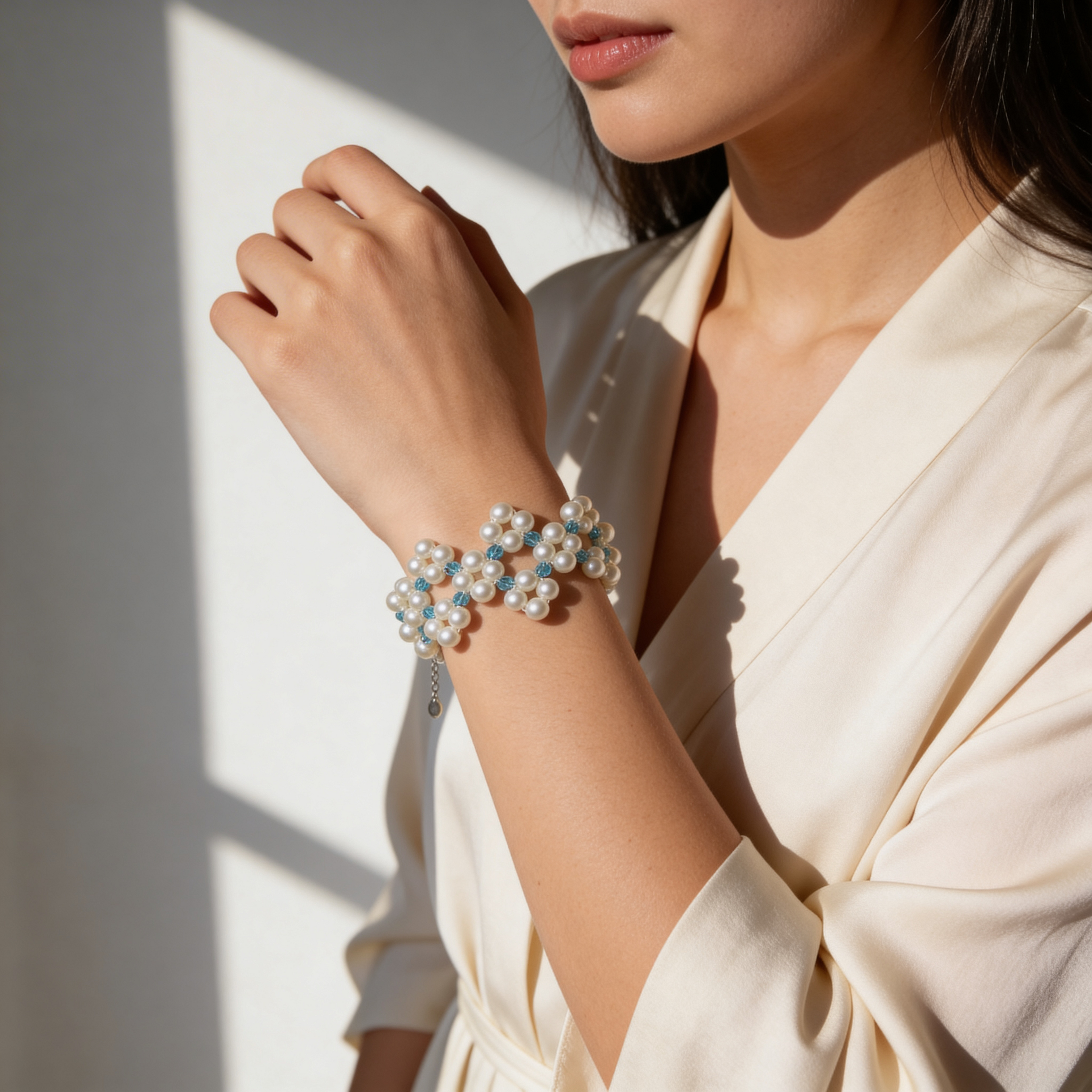 Elegantes Perlenarmband für Damen – Handgemachter Perlenschmuck mit türkisfarbenen Akzenten | Carylia