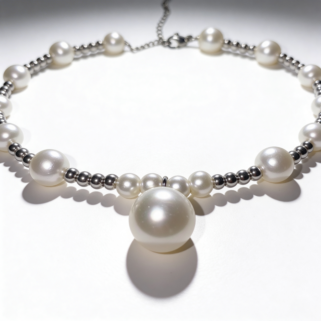 Elegantes Perlen Schmuckset – Silberfarbene Halskette & Armband