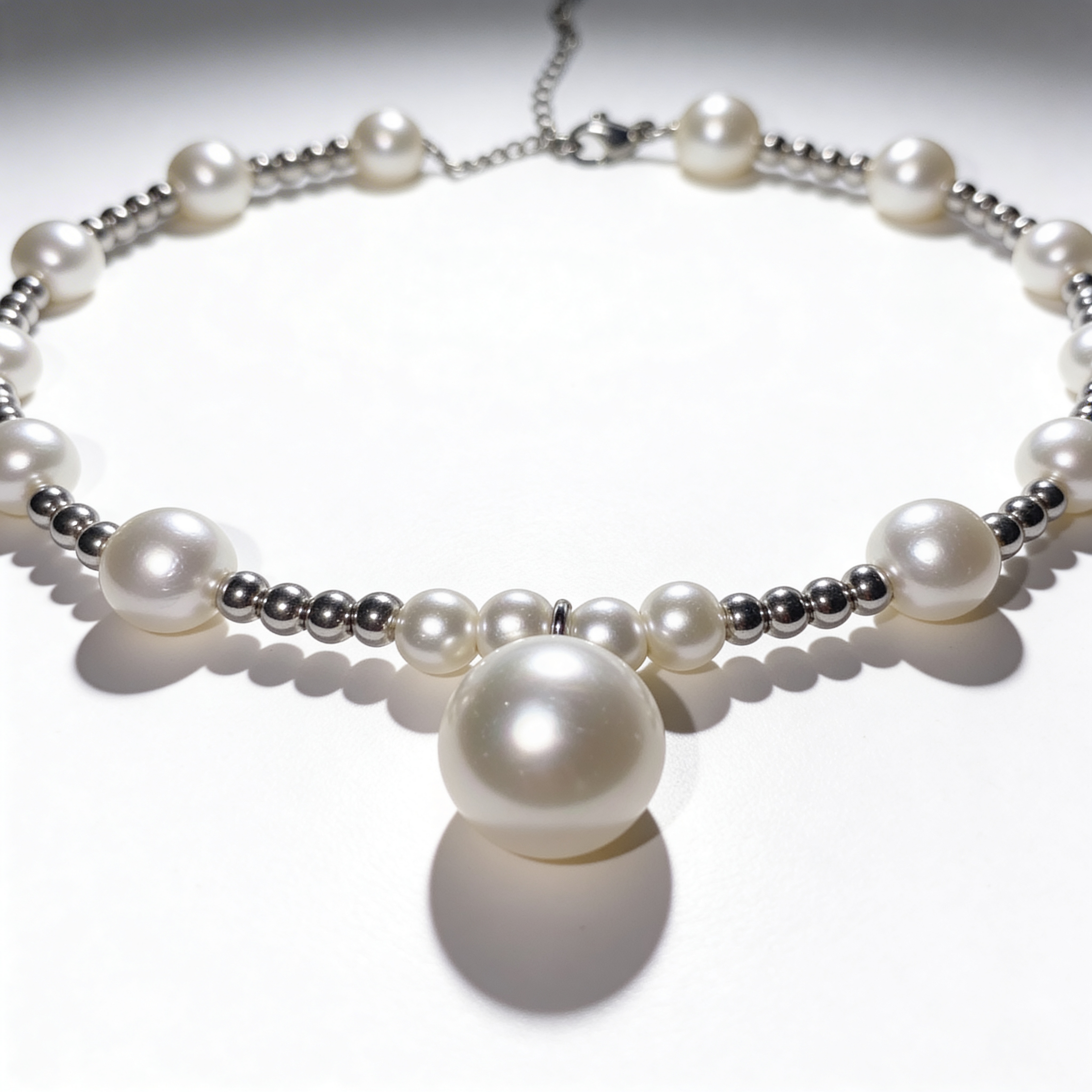 Elegantes Perlen Schmuckset – Silberfarbene Halskette & Armband