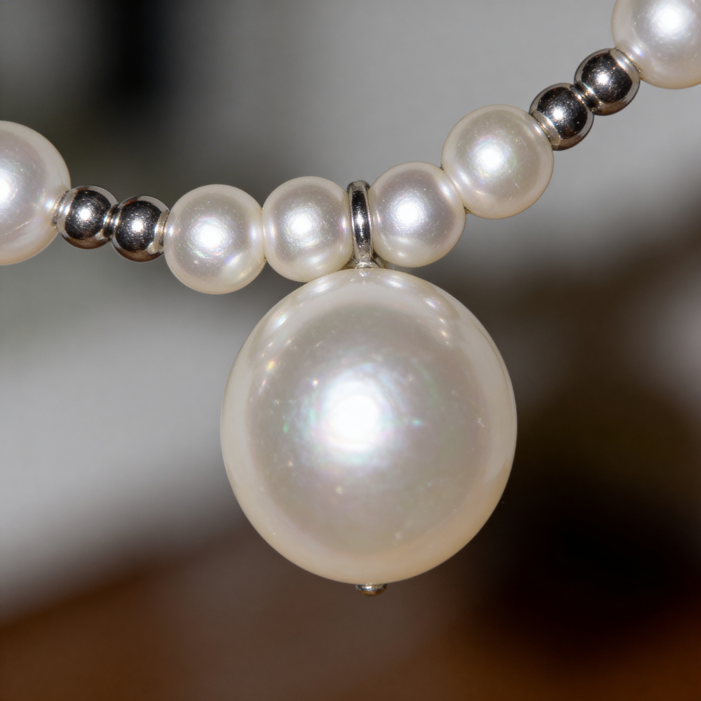 Elegantes Perlen Schmuckset – Silberfarbene Halskette & Armband