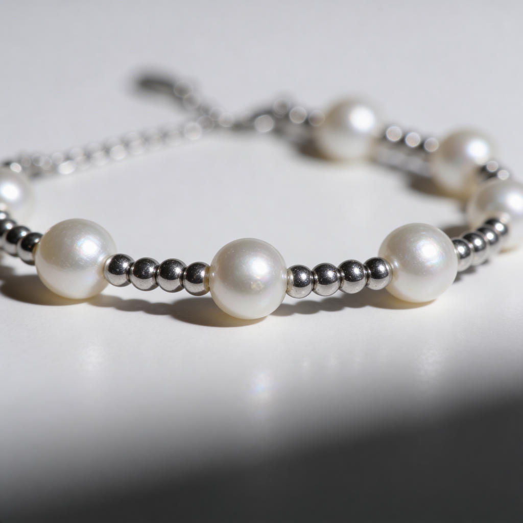 Elegantes Perlen Schmuckset – Silberfarbene Halskette & Armband