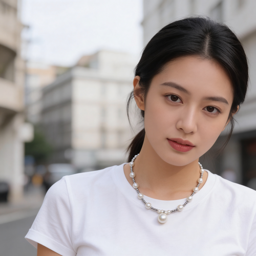 Elegante Perlenkette mit silberfarbenen Details – Damen Halskette